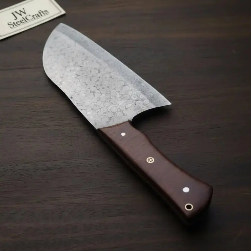 10 Inch Chinese-Style Vegetable Cleaver — Textured Damascus Blade With Rosewood Handle (11-Inch Overall) 2