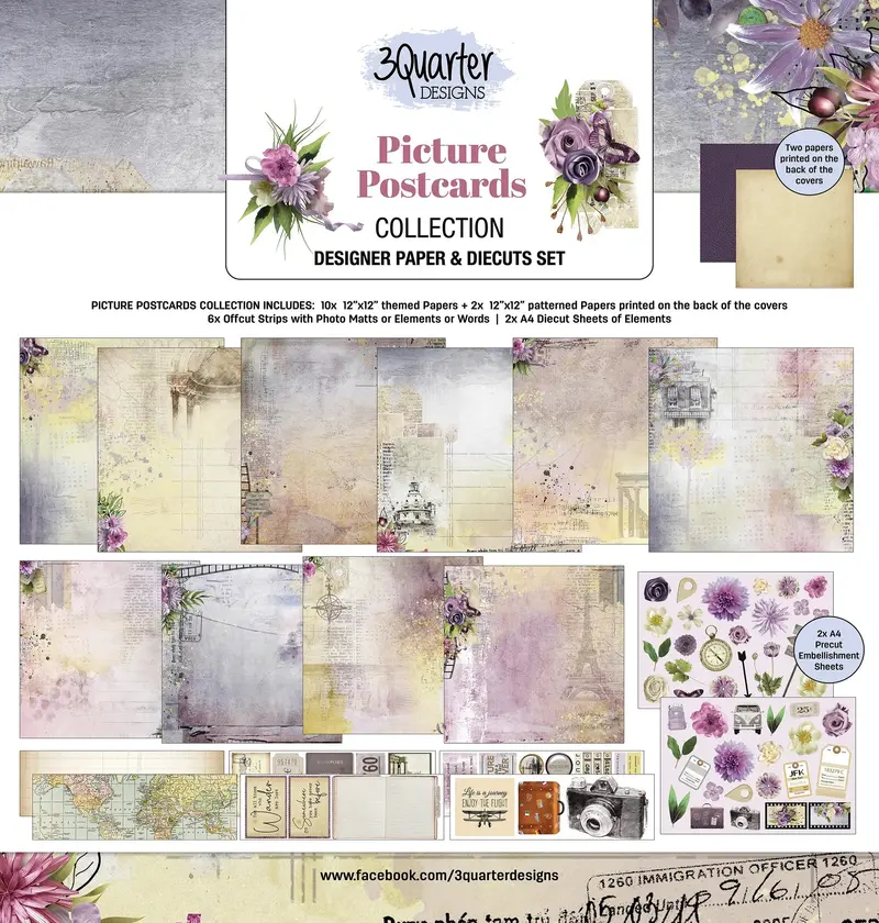 3Quarter Designs - 12" X12" Paper Pack - Picture Postcard 1