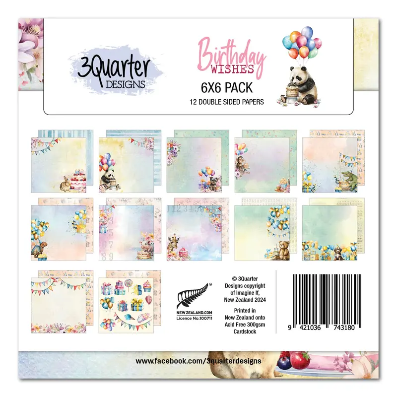 3Quarter Designs Birthday Wishes 6X6 Paper Pack 1