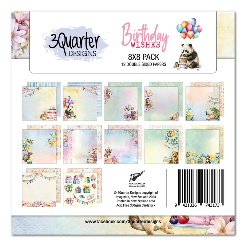 3Quarter Designs Birthday Wishes 8X8 Paper Pack 1