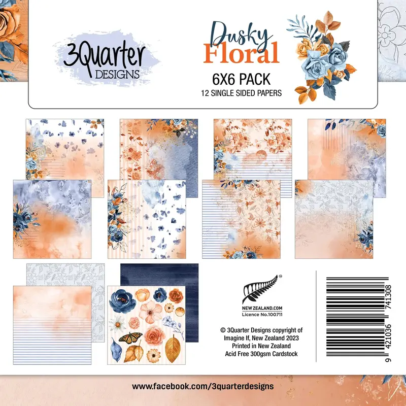3Quarter Designs - Dusky Floral - Paper Pad 6 X 6 1