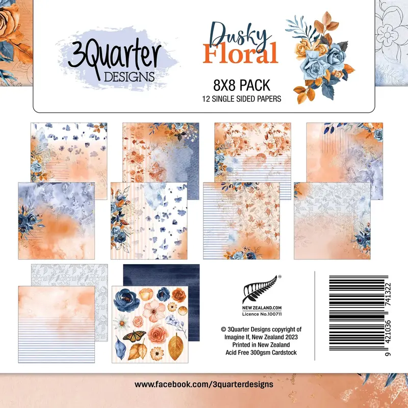 3Quarter Designs - Dusky Floral - Paper Pad 8 X 8 1