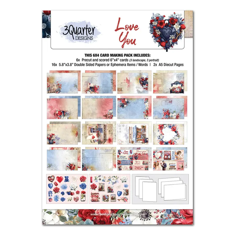 3Quarter Designs Love You 6X4 Card Pack 1