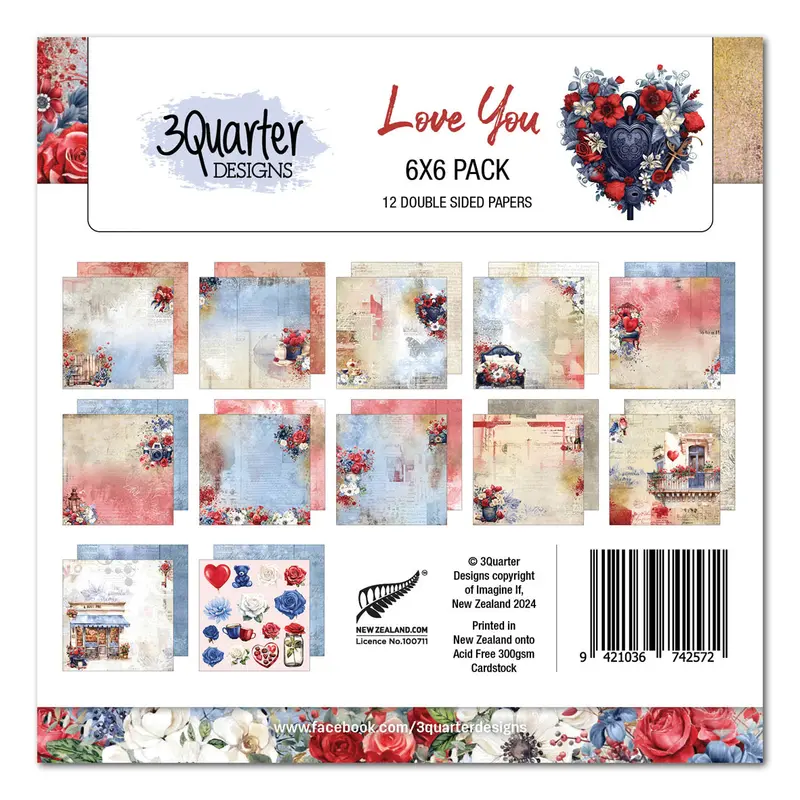 3Quarter Designs Love You 6X6 Paper Pack 1