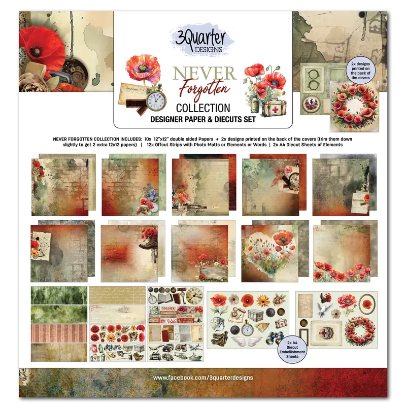 3Quarter Designs Never Forgotten 12X12 Design Paper & Diecuts Set 1