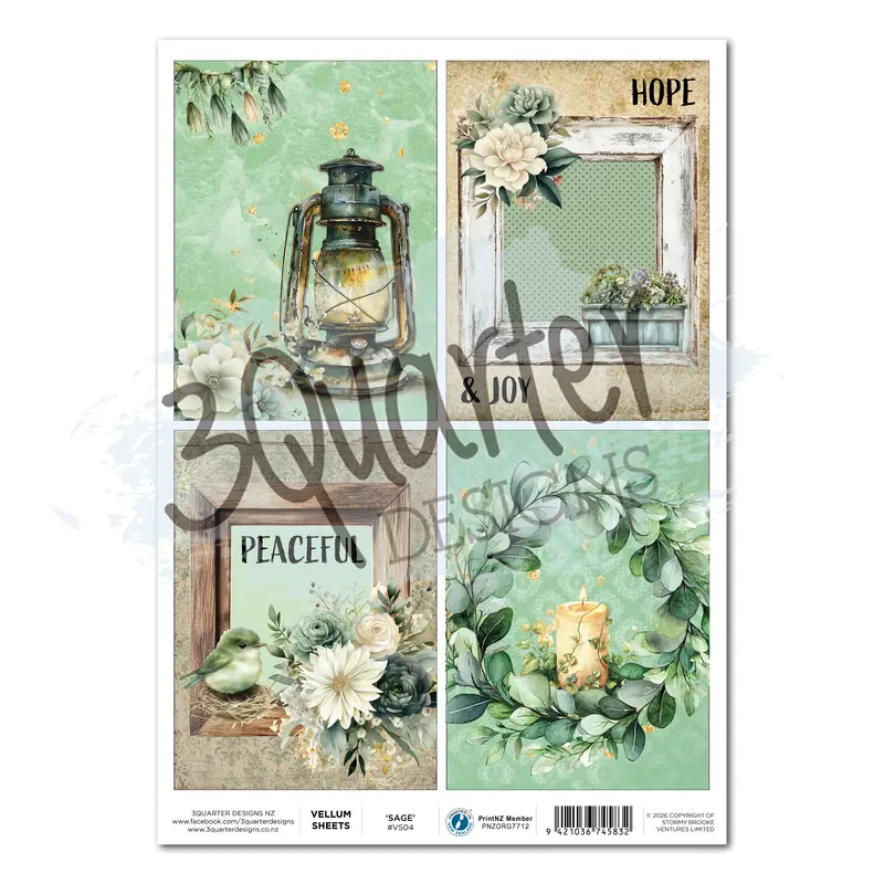 3Quarter Designs Sage Candle - A4 Vellum 1
