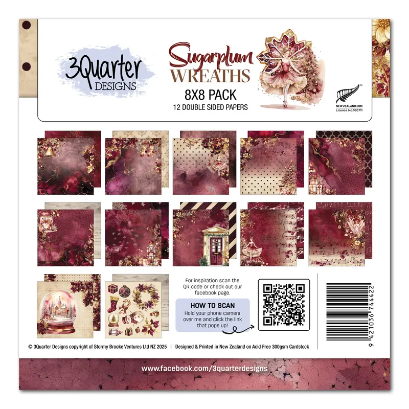 3Quarter Designs Sugarplum Wreath 8X8 Paper Pack 1