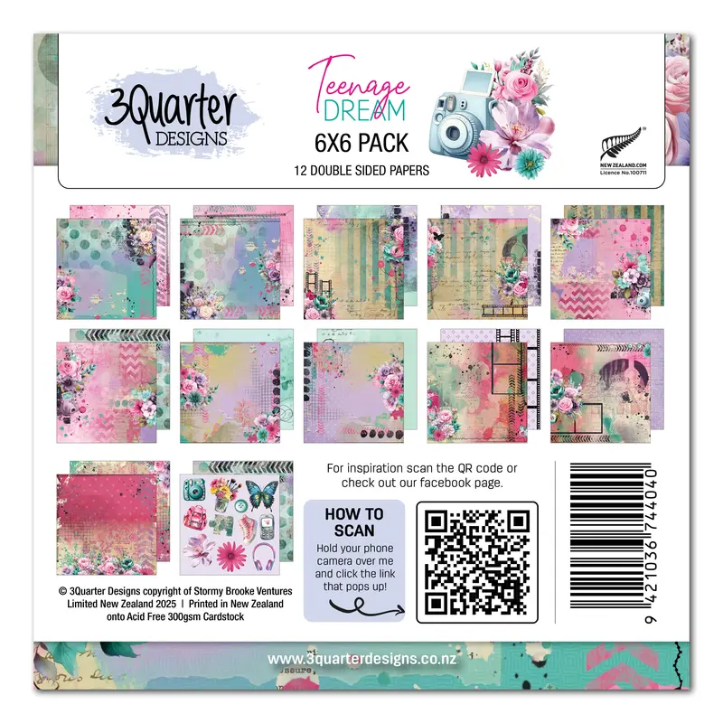 3Quarter Designs Teenage Dream 6X6 Paper Pack 1