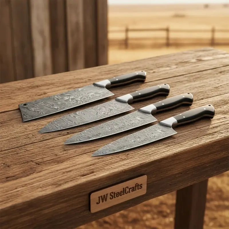 4-Piece Handmade Damascus Steel Kitchen Knife Set With Pakka Wood Handles 2