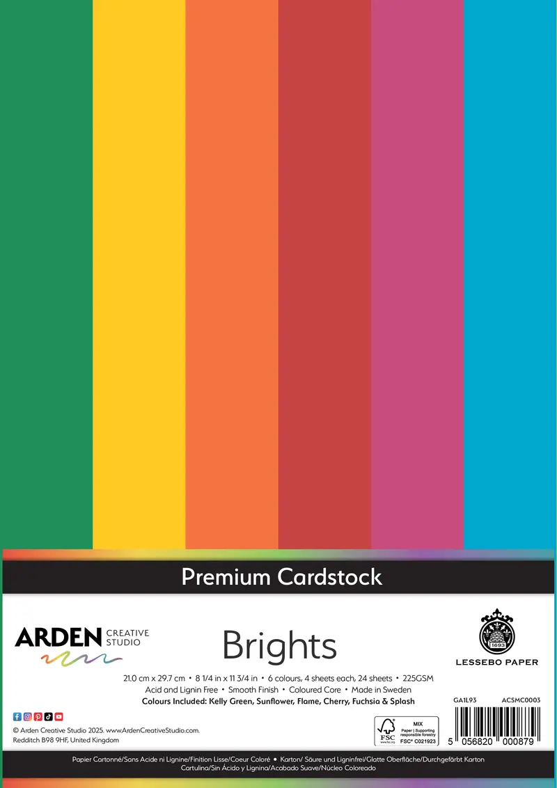 Arden Creative Studio Premium Cardstock Brights A4 225Gsm 24Pack 1