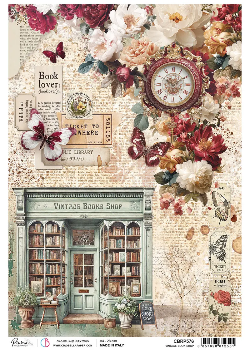 Book Lovers Rice Paper A4 Vintage Book Shop - 5 Sheets 1