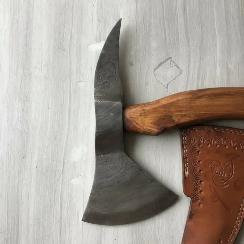 Camping Axe Damascus Steel 20 Inch Rosewood Handle With Leather Sheath 2