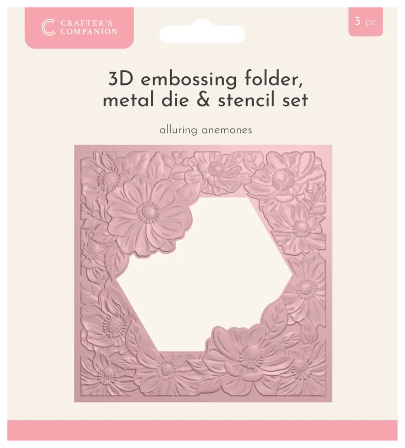 Crafters Companion 5.5” X 5.5” 3D Embossing Folder, Metal Die And Stencil Set - Alluring Anemones 1