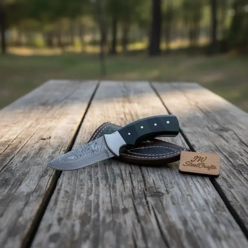 Damascus Skinner Knife Green Black Micarta Handle 3 Inch Blade 2