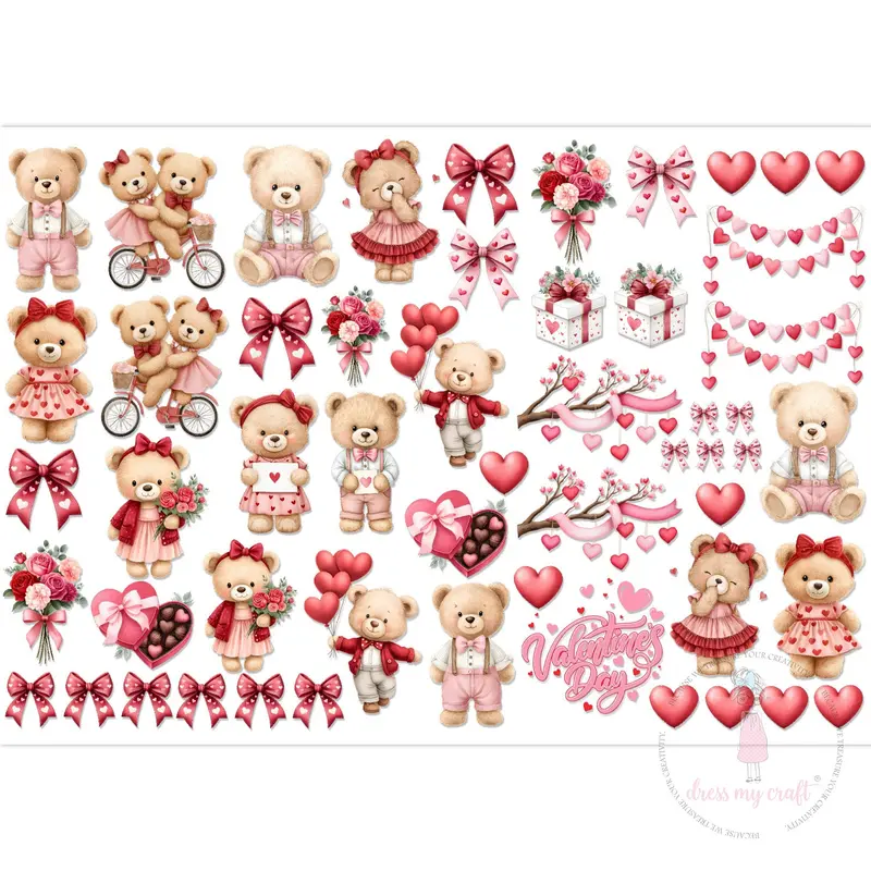 Dress My Craft - Stick N Peel Stickers - Rose & Bear 1