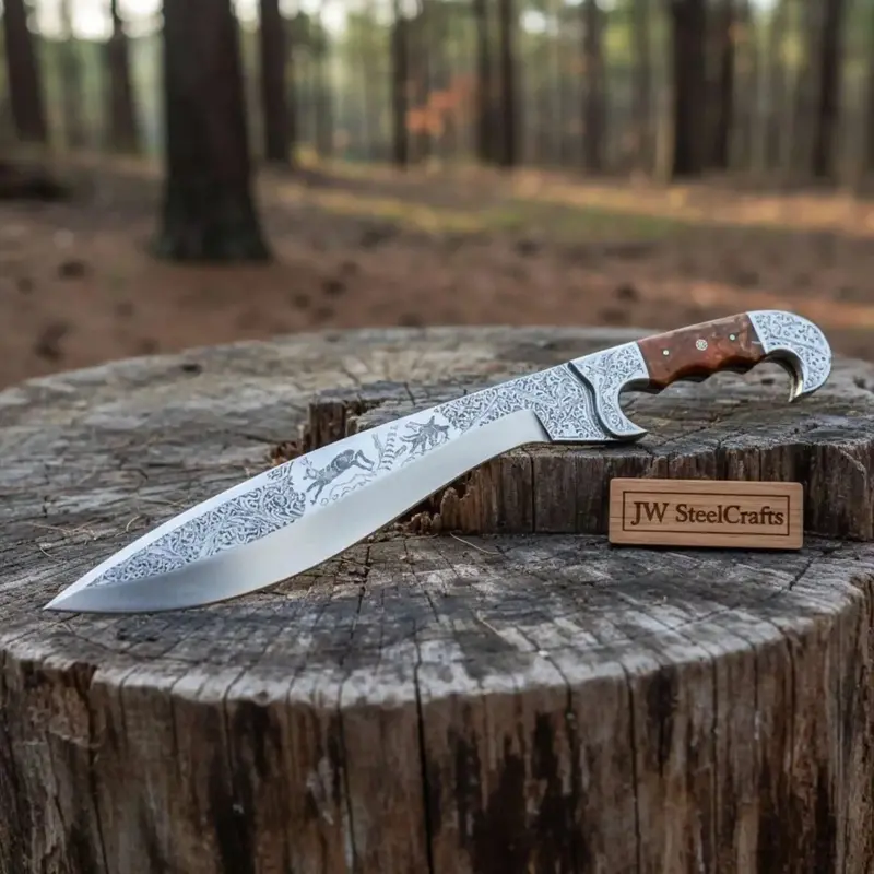 Frontier Bowie Knife Hand Engraved D2 Steel Blade Trailing Point Custom Handmade By Jw Steelcrafts 1