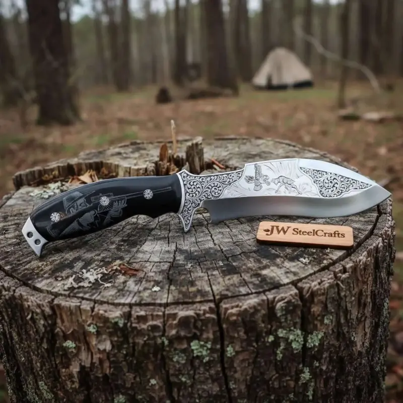Frontier Bowie Knife, Persian Clip Point, Hand Engraved D2 Steel, Custom Handmade Blade, Jw Steelcrafts 1