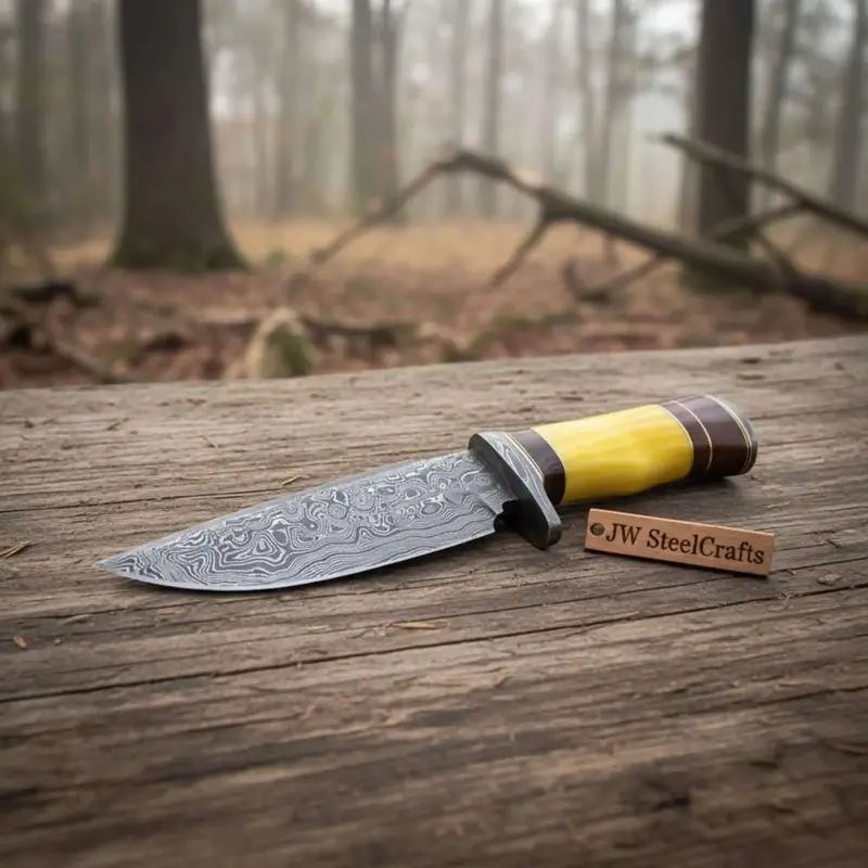 Frontier Clip Point Bowie Knife, Hand Forged Damascus Steel Blade, Stacked Handle, Custom Handmade Bowie, Jw Steelcrafts 2