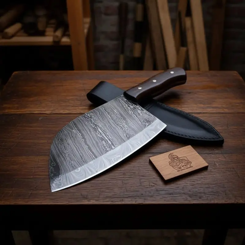 Hand-Forged 7-Inch Damascus Cleaver Knife With Rosewood Handle (12-Inch Overall) 1