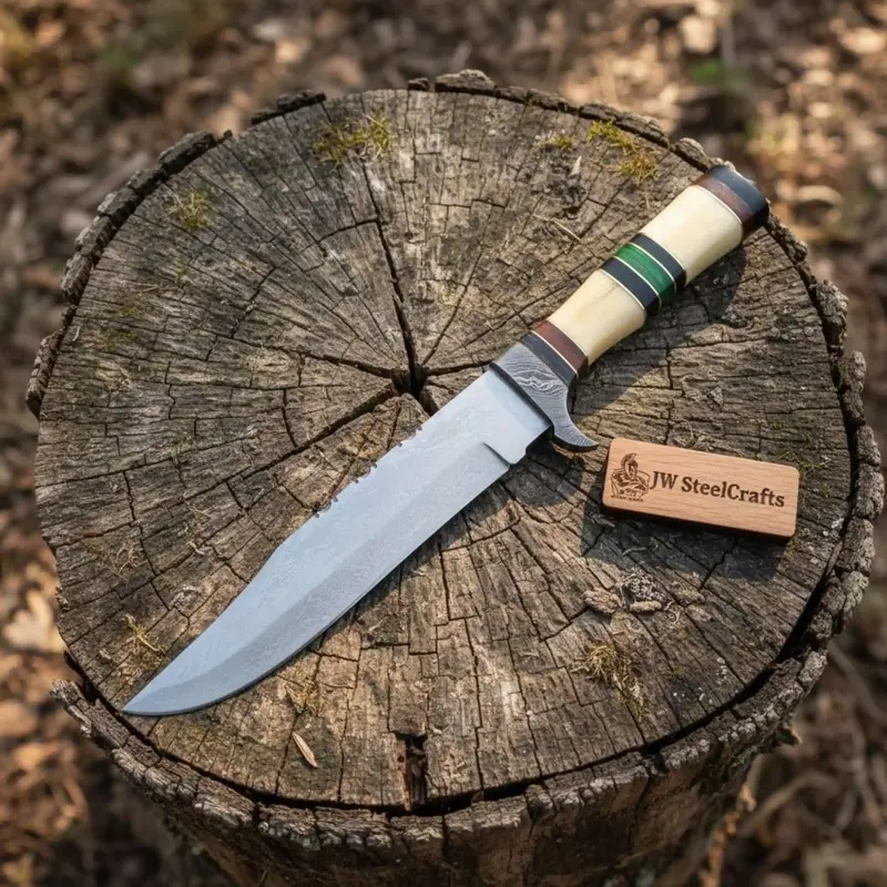 Hand Forged Frontier Bowie Knife, Authentic Jim Bowie Style, Bone Handle With Leather Sheath 2