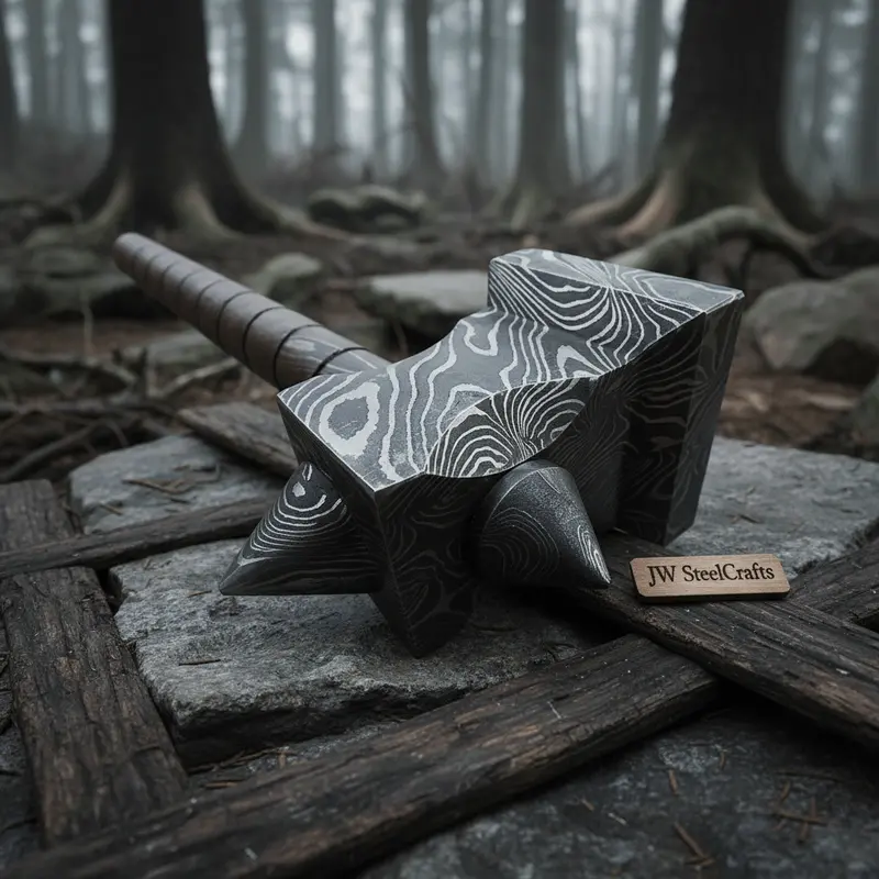 Hand Made Damascus Steel Viking Hammer 1