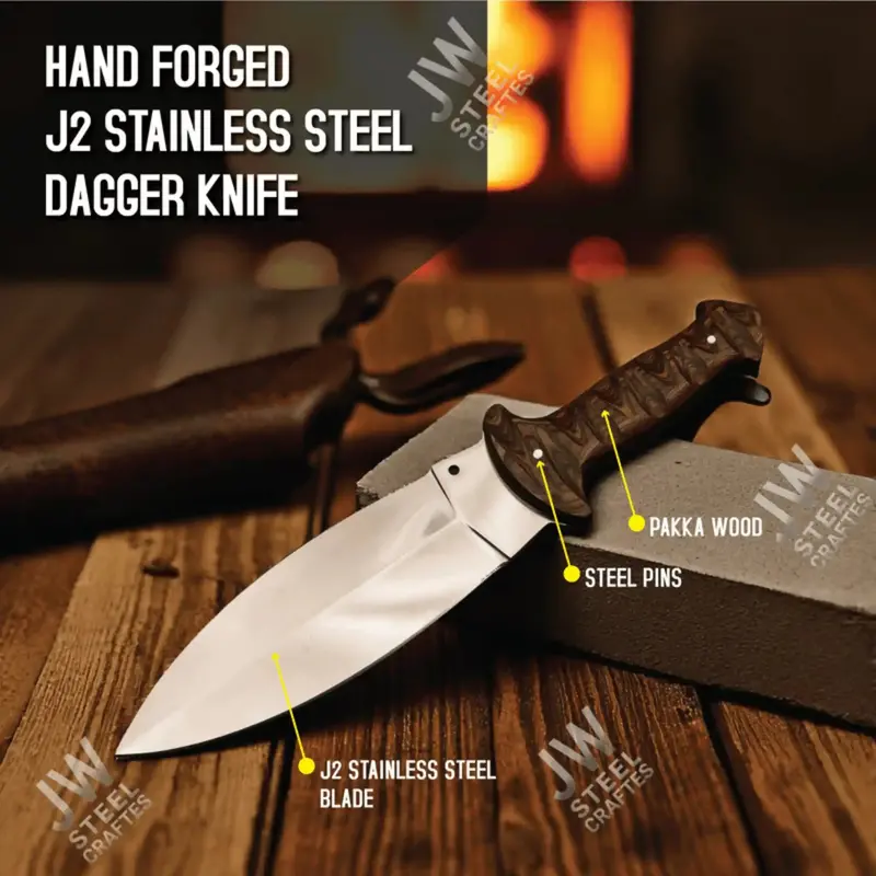 Handcrafted J2 Stainless Steel Boot Knife | Pakka Wood Handle | Leather Sheath | 13.5" Hunting Blade 1