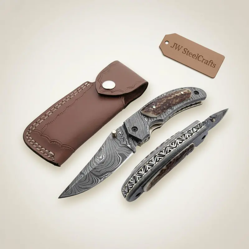 Handmade Damascus Folding Pocket Knife With Floral Engraved Handle – Compact Edc Knife By Jw Steelcrafts 1