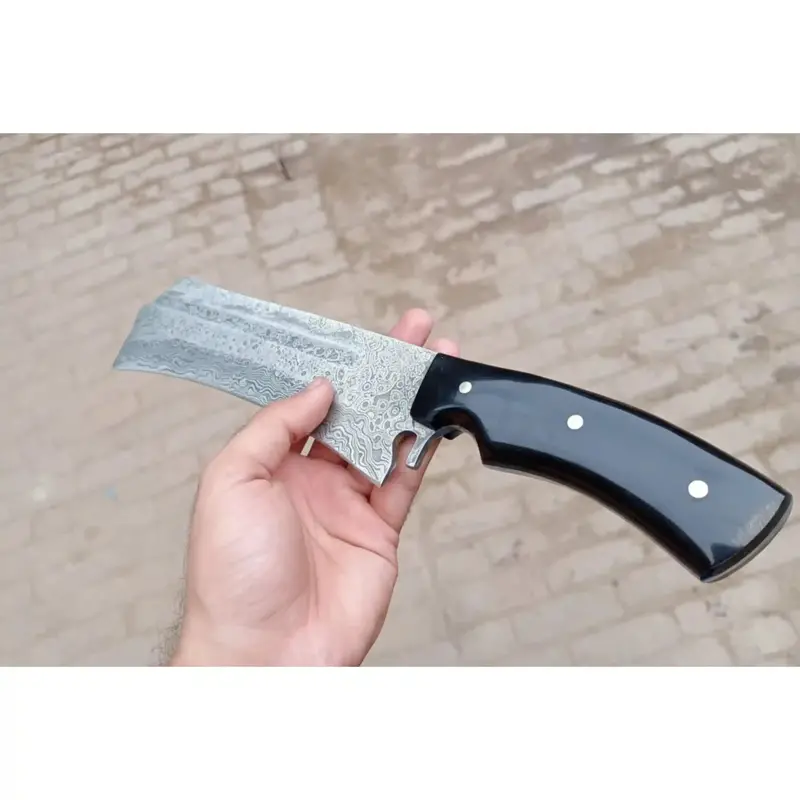 Handmade Damascus K-Tip Nakiri Knife With Black Handle 2