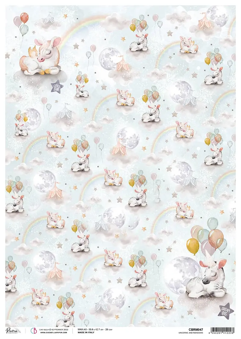 Rice Paper A3 Piuma Unicorns And Rainbows - 3 Sheets 1