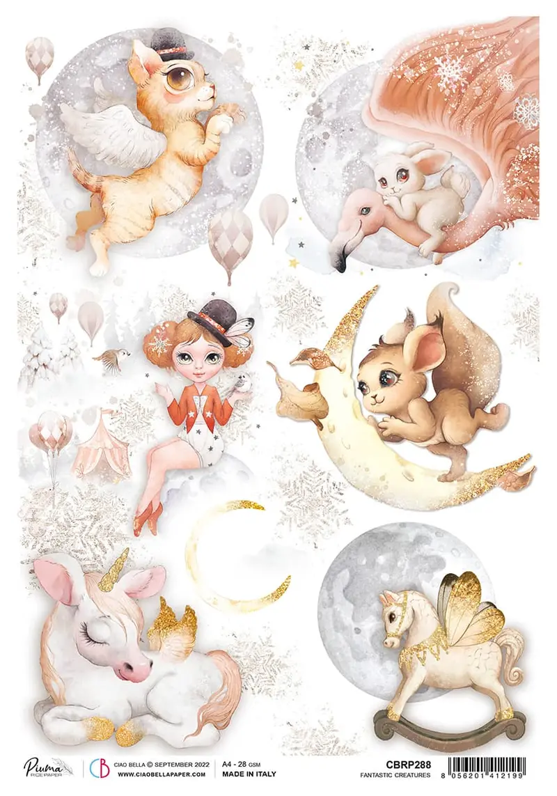 Rice Paper A4 Piuma Fantastic Creatures - 5 Sheets 1