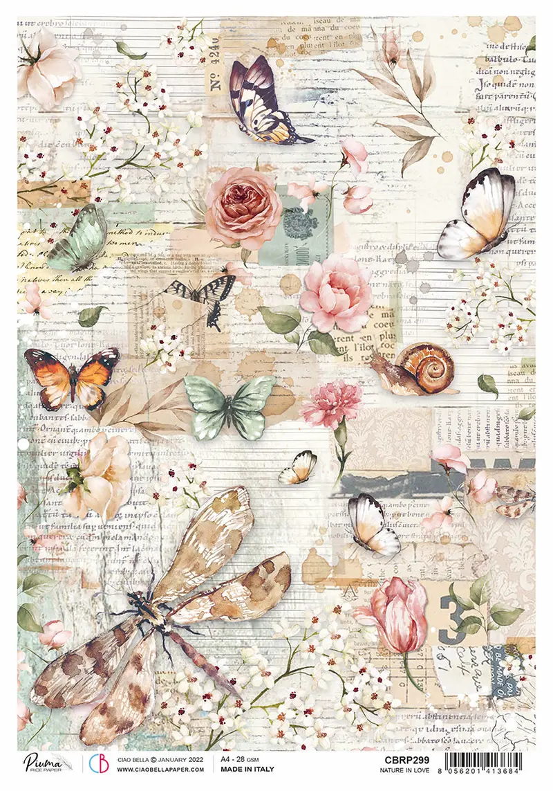 Rice Paper A4 Piuma Nature In Love - 5 Sheets 1