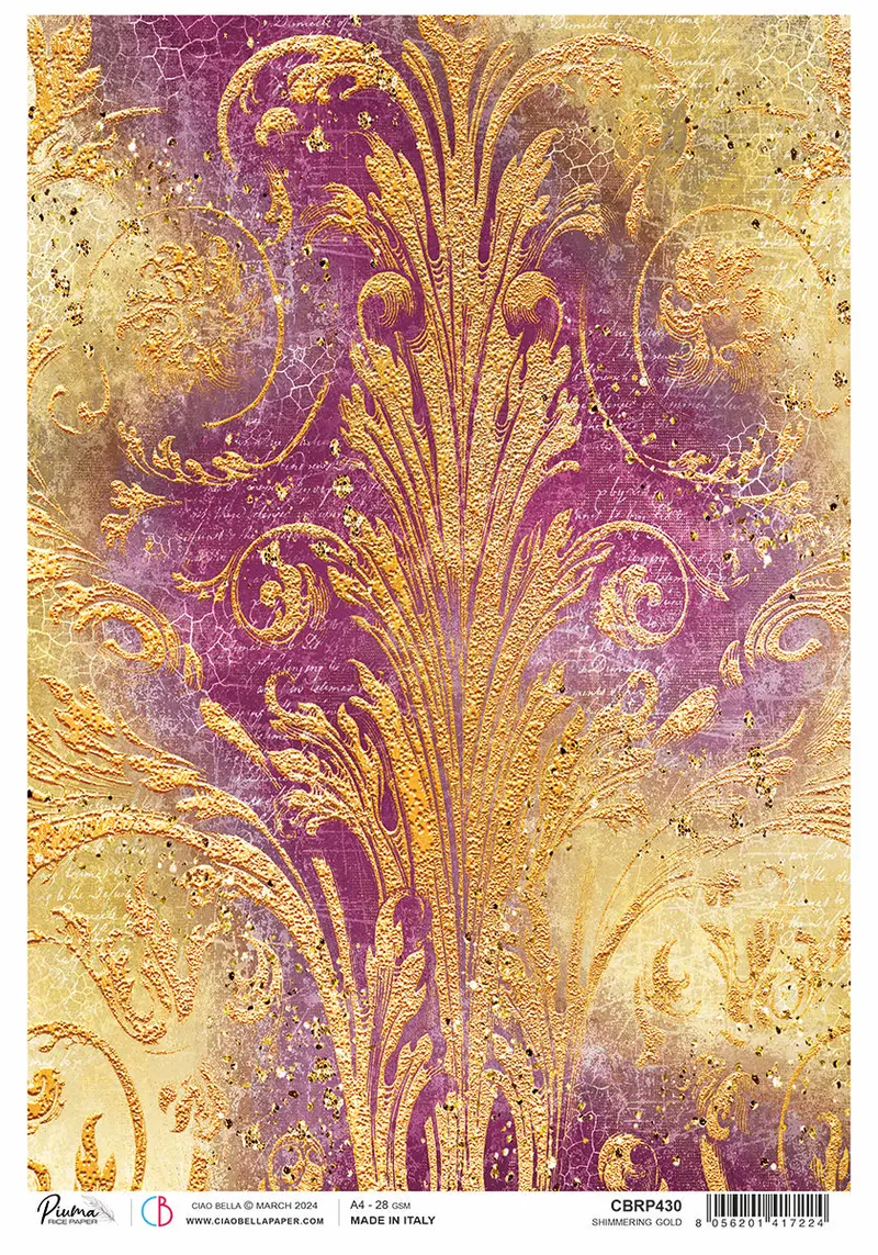 Rice Paper A4 Piuma Shimmering Gold - 5 Sheets 1