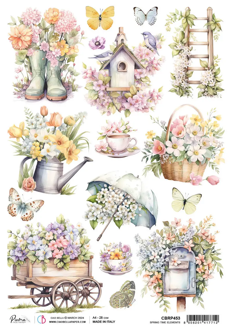 Rice Paper A4 Spring Time Elements - 5 Sheets 1