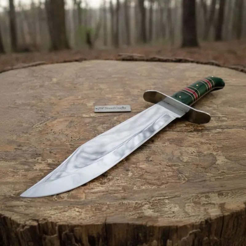 Sheffield Clip Point Bowie Knife Mirror Polish Steel With S Guard And Stacked Handle 1