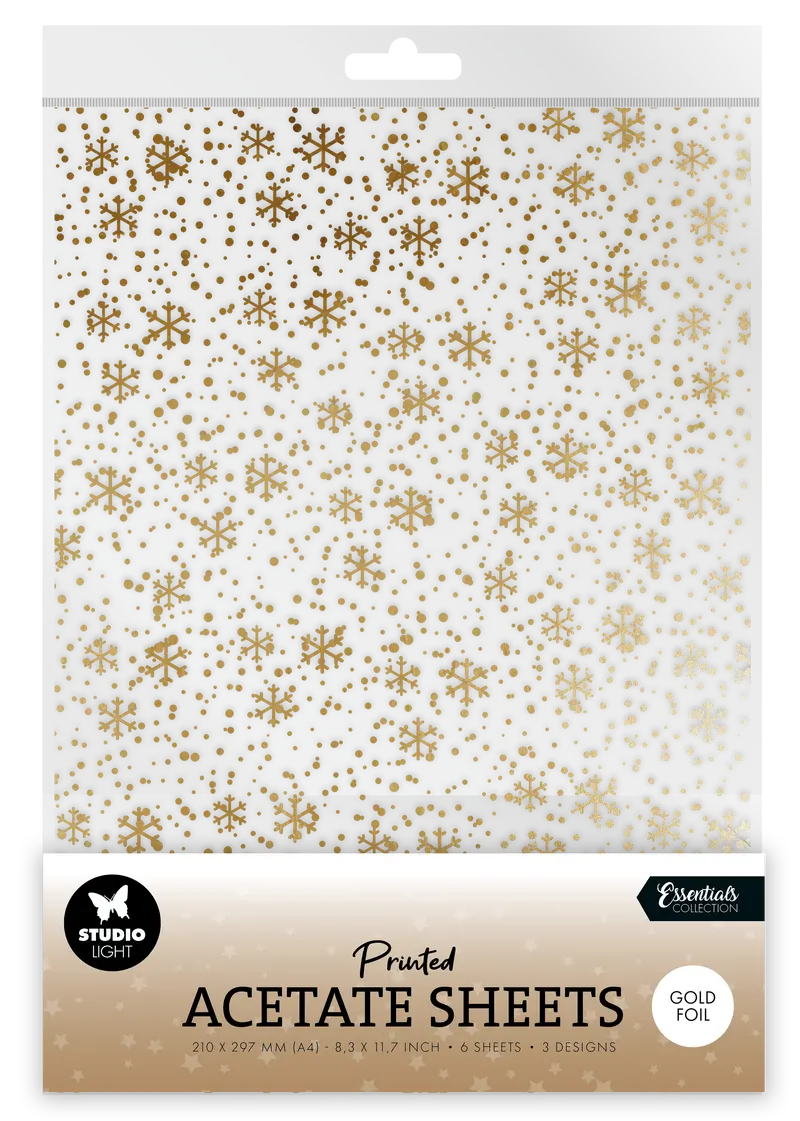 Sl Acetate Sheet Snowflakes Gold Essentials 6 Sheets 1