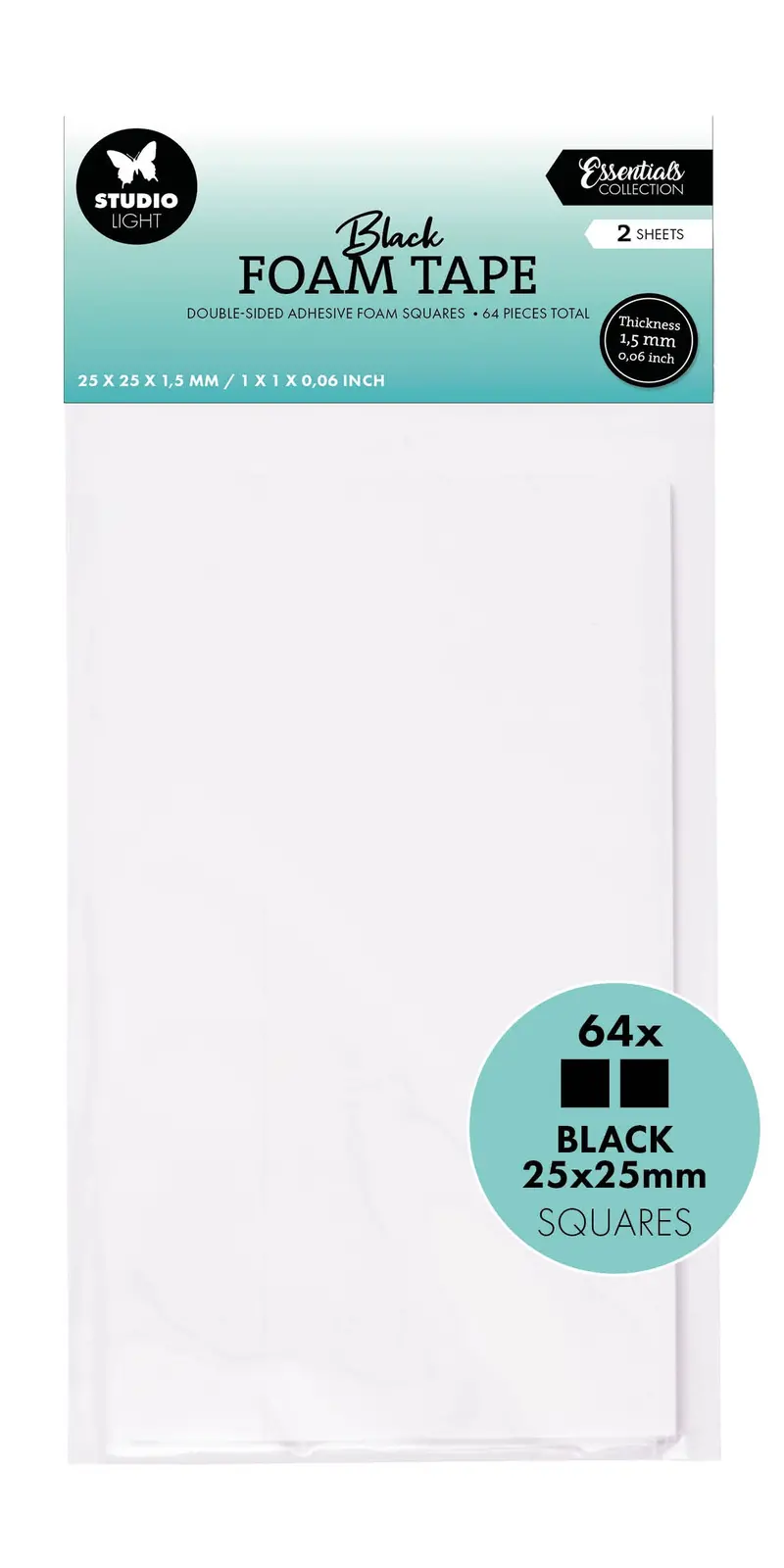 Sl Double-Sided Foam Tape Blocks Black 25X25mm Essentials Tools 64 Pieces 1