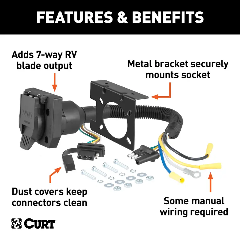 Curt 57672 Dual-Output Electrical Adapter – Converts 4-Way Flat To 7-Way Rv Blade 1