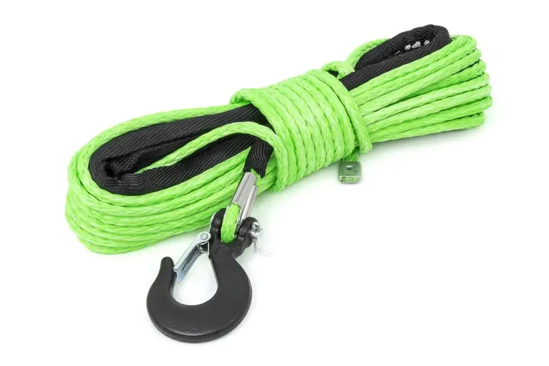 Rough Country 85-Foot Synthetic Winch Rope – 16,000-Lb Capacity, Green, Includes Clevis Hook & Sleeve 1
