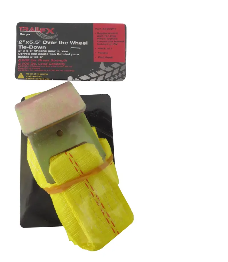 Trailfx Over-The-Wheel Tie-Down Strap – 5.5 Ft × 2 In, 2000 Lb Capacity, Yellow (No Ratchet) 1
